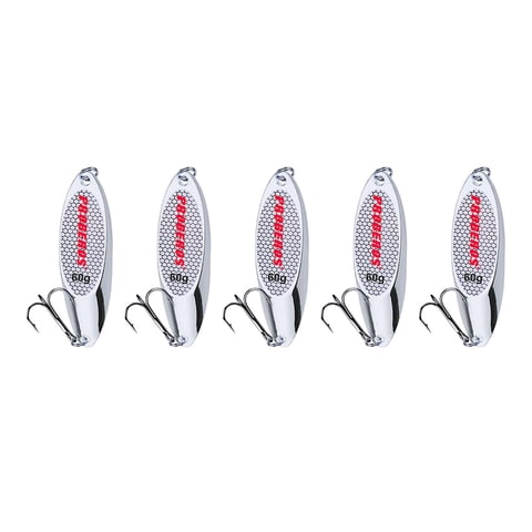Magideal - 5 Piezas De Cucharas De Pesca, Cebos Y Señuelos Para Lubinas, Cucharas De Fundición, Cebos Metálicos Para Jigging, Cebos Para Pescar Leucomas, Truchas Plata 60G