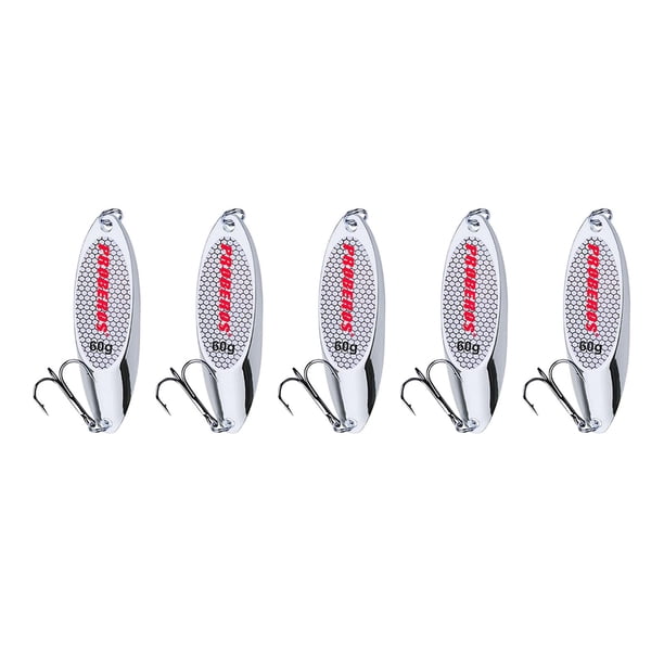 5 piezas de cucharas de pesca, cebos y señuelos para lubinas, cucharas de fundición, cebos metálicos para jigging, cebos para pescar leucomas, truchas Plata 60g