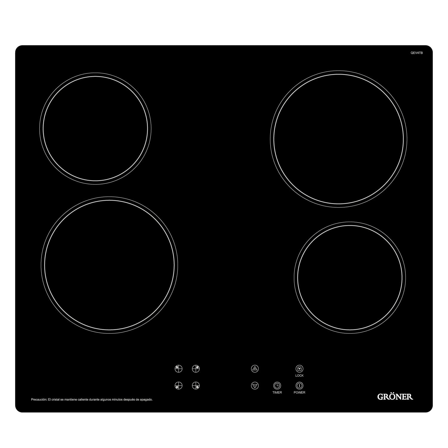 Groner - Encimera Vitrocerámica Touch Black 4q