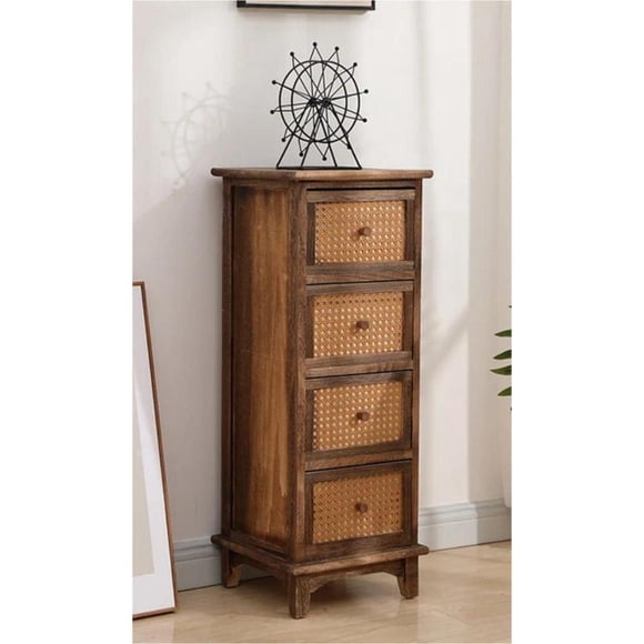 GABINETE MADERA CON APLICACION TEJIDO 4 CAJONES