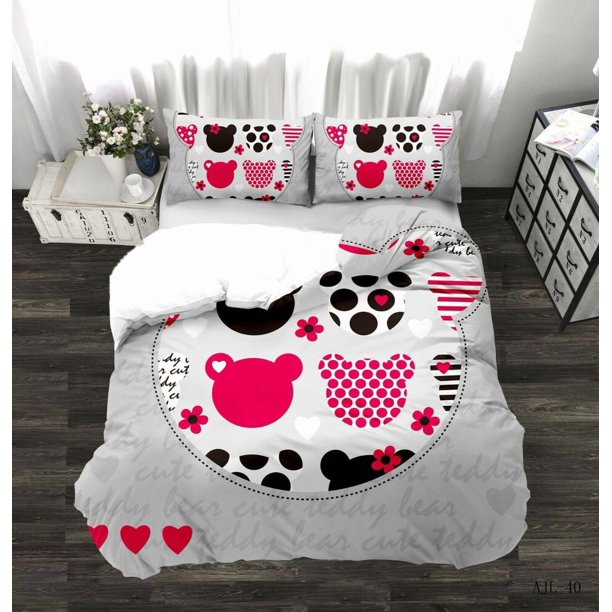 Mickey & Minnie Mouse Collection Bed Quilt Cover Set3-Piece Bedding Set (1 Duvet Cover + 2 Pillow Shams)