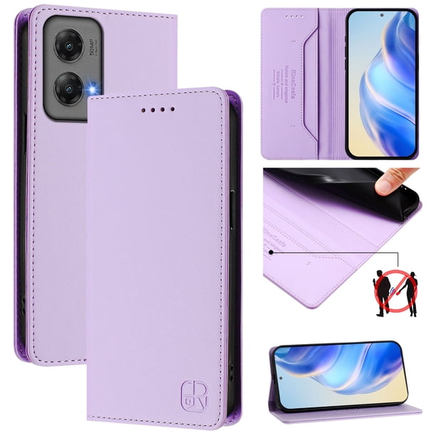 Funda Billetera con Soporte para Motorola Moto G Stylus 2024 5G Bloqueo RFID Plegable Morado claro