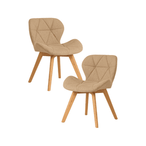 Habita2 Chile - Pack 2 Sillas Para Comedor Aviador Radar Tapiz Lino Base Madera - Beige