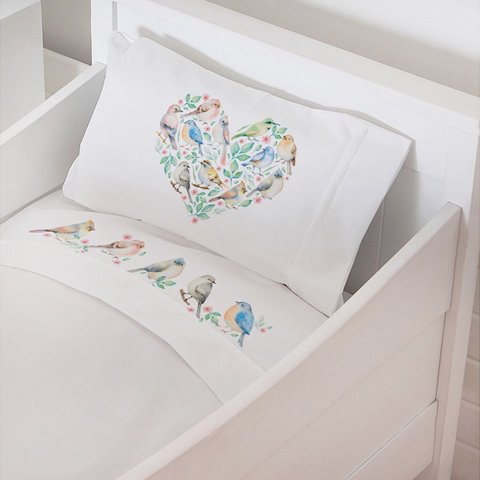 Tuyo Print - Juego De Sábanas Moisés - Colecho Pajaritos