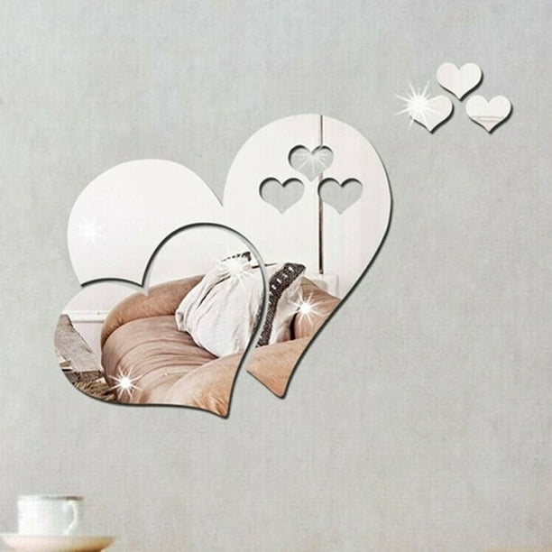 5pcs, Acrylic Shatterproof Mirror Heart Wall Stickers Decor For Bedroom Living Room Dining Room Kitchen School