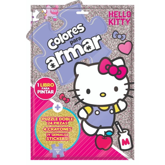 Vertice - Libro Para Pintar + 4 Crayones + Puzzle Hello Kitty
