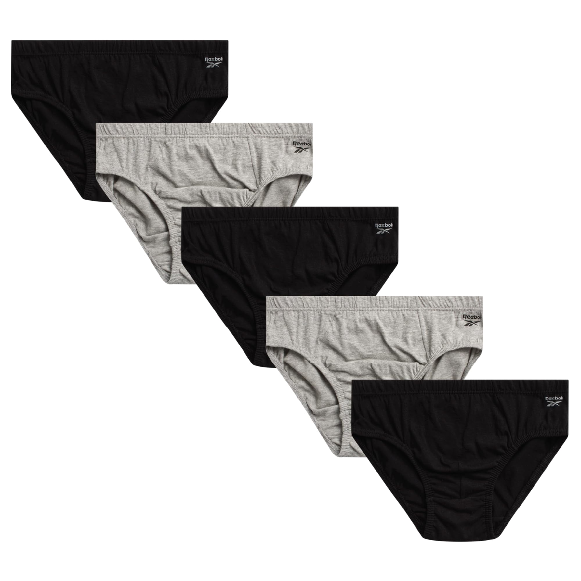 Calzoncillos Reebok De Talle Bajo Para Hombre, 5 Unidades, Algodón Suave, Negro/gris