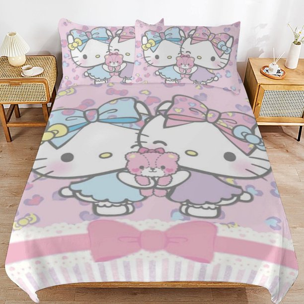 Hello Kitty Duvet Cover Set 3 Piece Bedding Set Double Sided Printing Decorative Comforter Cover Set