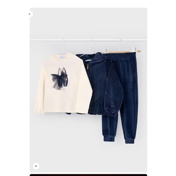 Conjunto español, Chandal, camiseta y pantalon largo diseño zapatito con cintas azul marino 2 años
