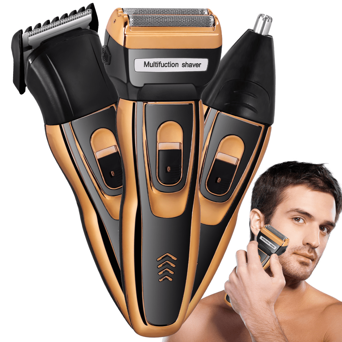 Cronier - Máquina Afeitar 3en1 Cortapelo Barba Nariz Hombre Recargable