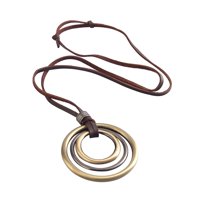 Ioensy - Collar Con Colgante De Anillos De Círculos Triples Con Cordón De Cuero Pu Para Hombres Y Mujeres