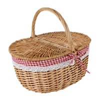 Magideal - Cesta De Mimbre Para Picnic, Cesta De Almacenamiento De Mimbre Con Tapa Y Asa, Rústica, Portátil, Cesta De Ratán Para Servir Y Guardar Para Fiestas En Medio