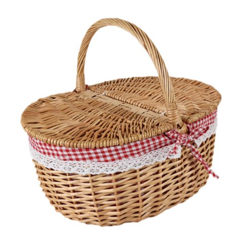 Magideal - Cesta De Mimbre Para Picnic, Cesta De Almacenamiento De Mimbre Con Tapa Y Asa, Rústica, Portátil, Cesta De Ratán Para Servir Y Guardar Para Fiestas En Medio