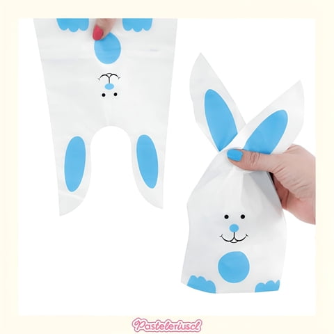 Pasteleriuscl - 150 Bolsas Con Diseño De Conejo De Pascua 22X13Cm Azul 22X13Cm