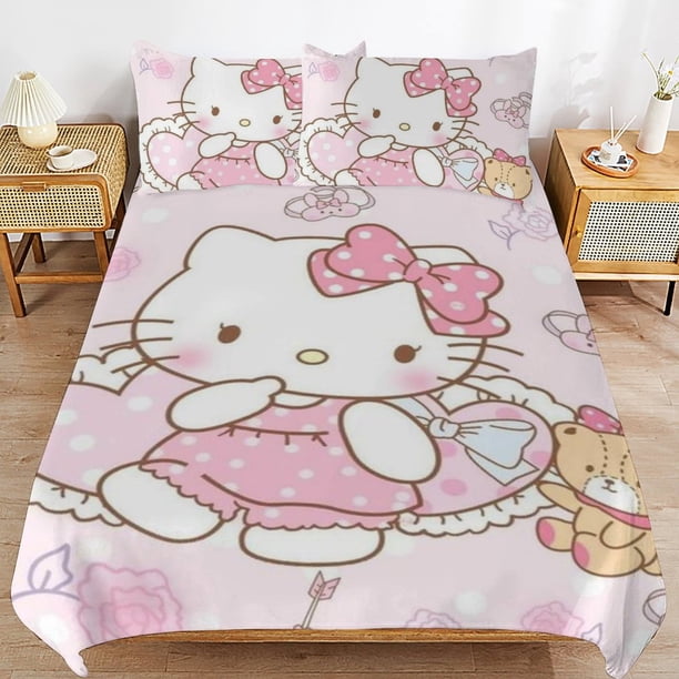 Hello Kitty Duvet Cover Set 3 Piece Bedding Set Double Sided Printing Decorative Comforter Cover Set