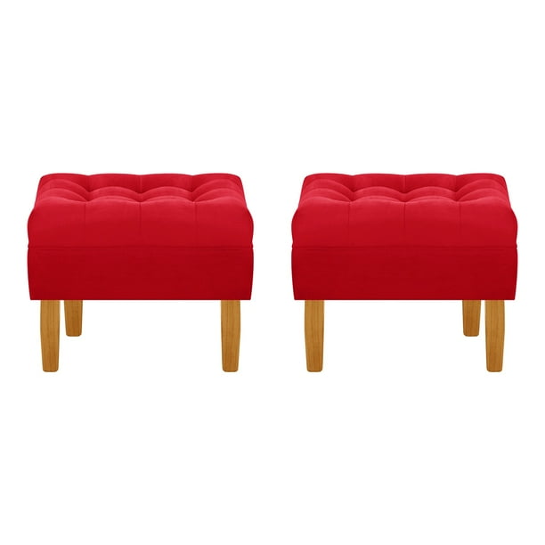 Set Pouf Wood 1c Felpa 04 Rojo