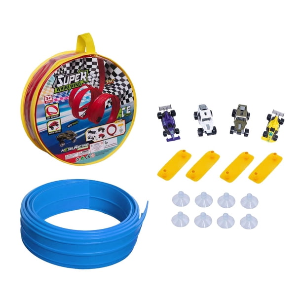 Pista flexible de juguete para niños con ventosas. Flexible, multiusos, ligera y portátil. para niños a partir de 3 años. Se enrolla hasta 4 metros. Azul