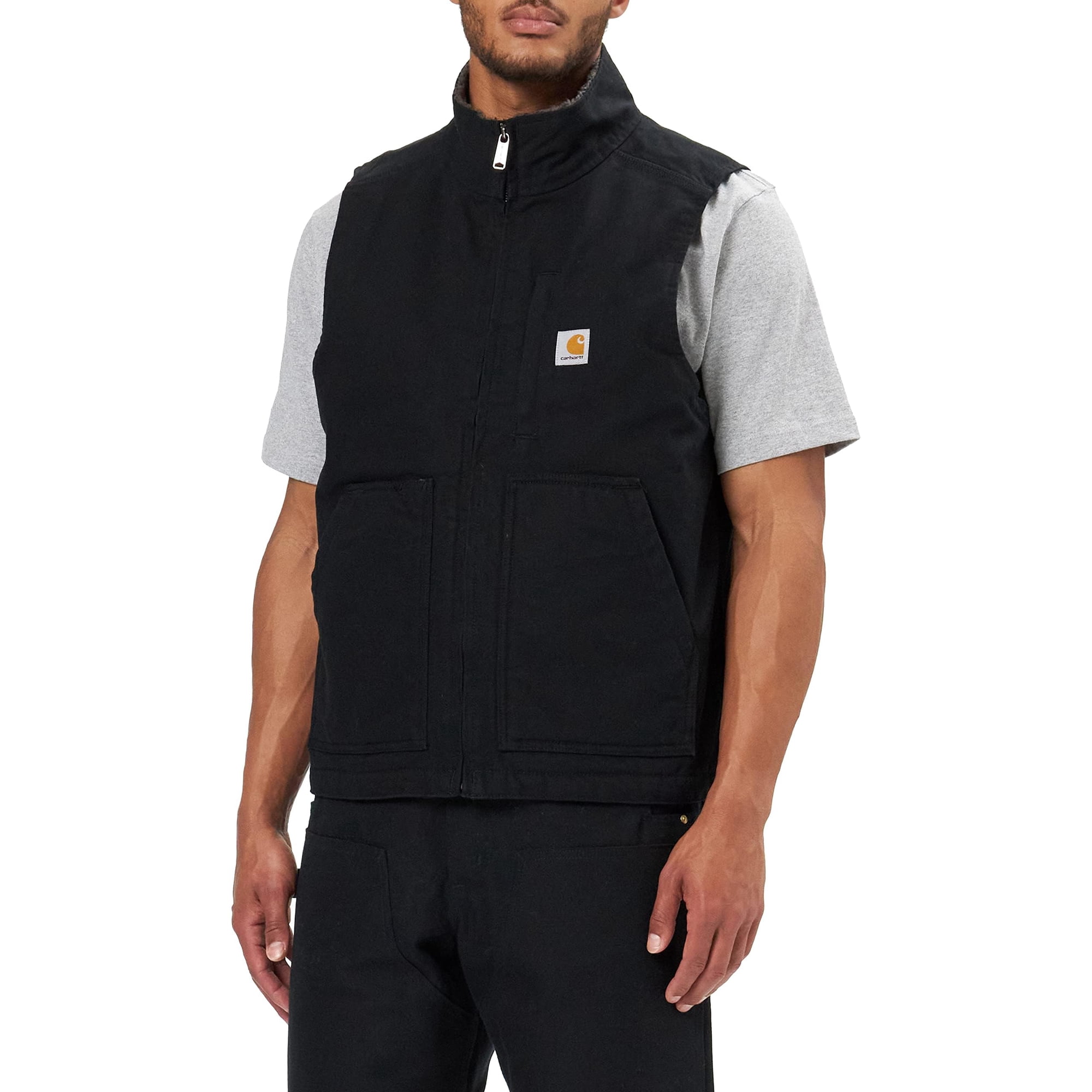 Chaleco Carhartt Para Hombre Con Forro De Sherpa Y Cuello Alto Tipo Mock, Negro, De Algodón