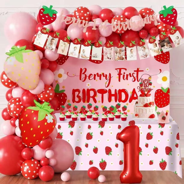Set De Decoración Para Fiesta De Primer Cumpleaños De Niña Con Temática De Frutos Rojos