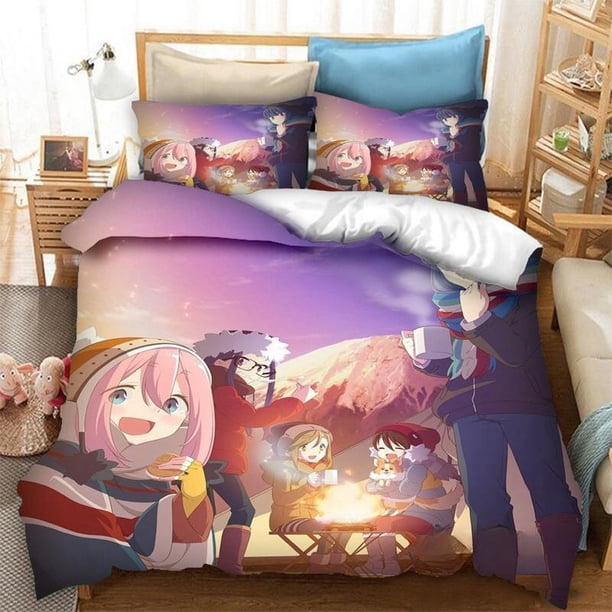 New Anime Yuru Camp Bedding Set Duvet Covers Pillowcases 2/3 Piece Comforter Bedding Sets Bedclothes Bed Home Textiles Bed Sheets