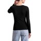 thumbnail image 4 of INSPIRE CHIC Camisas de Mujer Cuello Asimétrico Mangas Largas Blusa Ajustada Primavera Otoño Pecho Ahuecado Anillo Vinculado Tops para Salir Talla X Grande Negro, 4 of 6