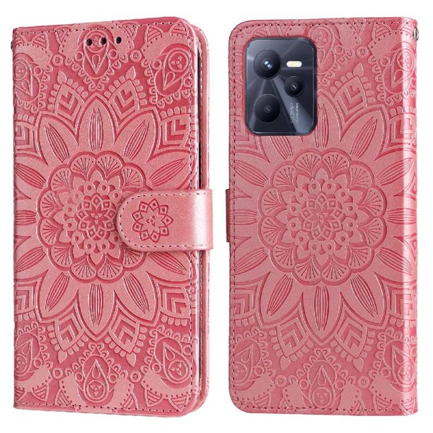 Funda tipo cartera FOXDOCK para Realme C35 4G , diseño girasol en relieve, cuero PU, cierre magnético, soporte y tarjetero