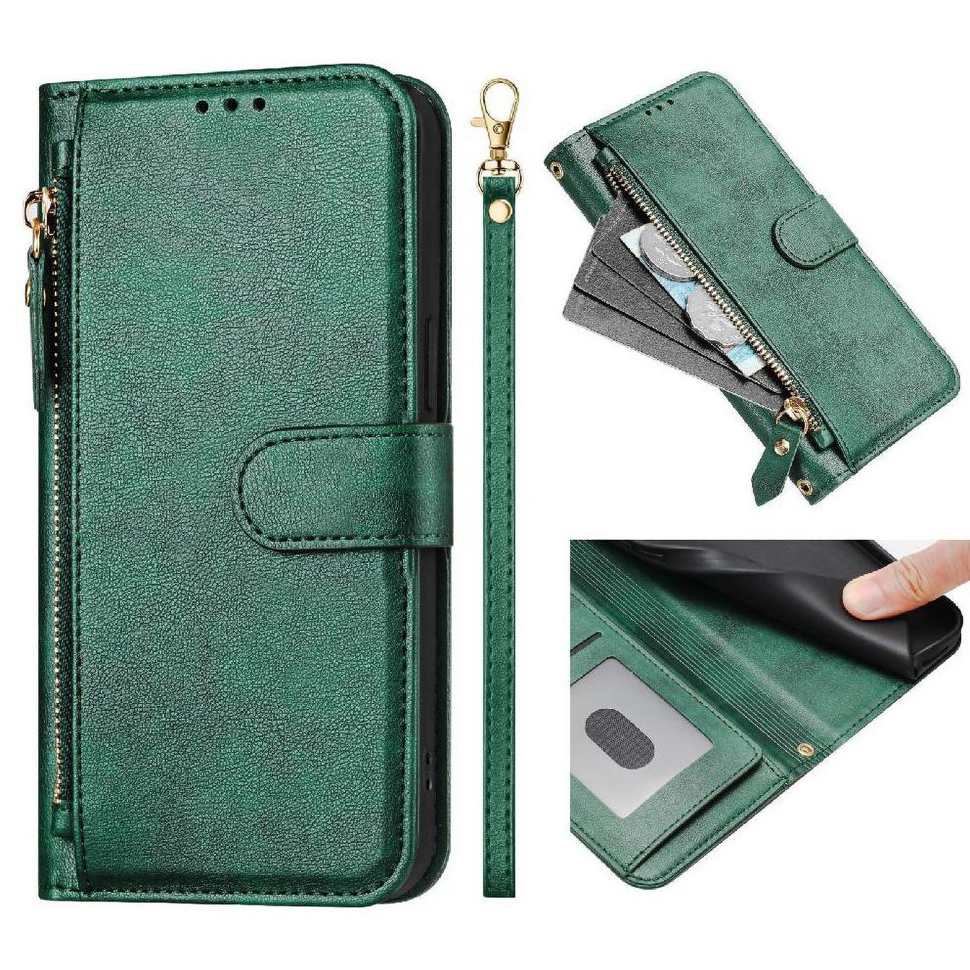 Foxdock - Funda Tipo Billetera Para Samsung Galaxy A04s Con Cremallera Portatarjetas Soporte Correa De Muñeca Cuero Verde