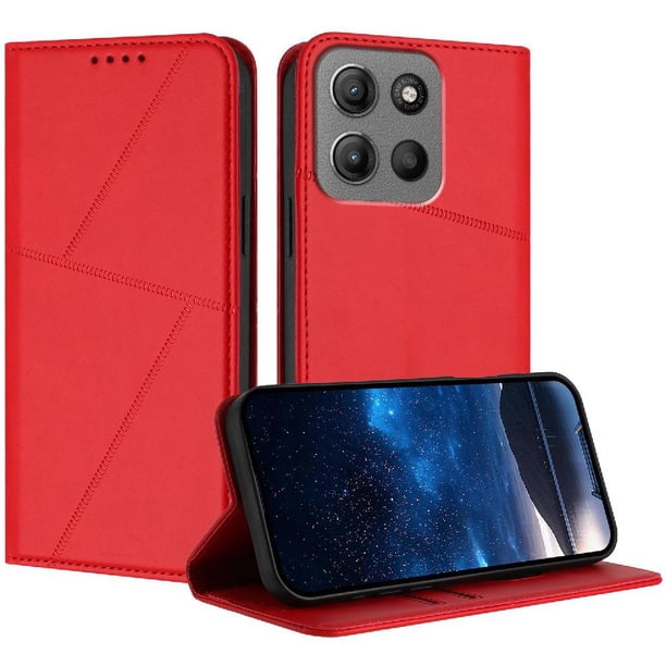 Funda Cartera Magnética para Motorola MOTO G15 Protección Antichoque con Ranuras Rojo