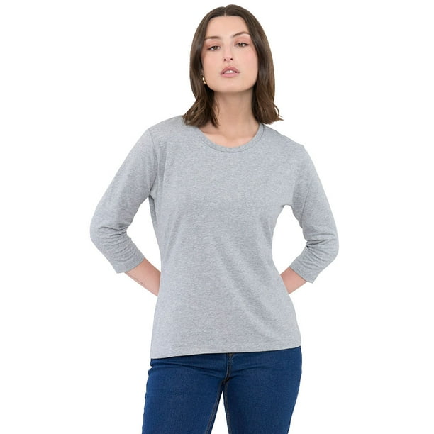 Polera Mujer Algodón Gris Melange Corona