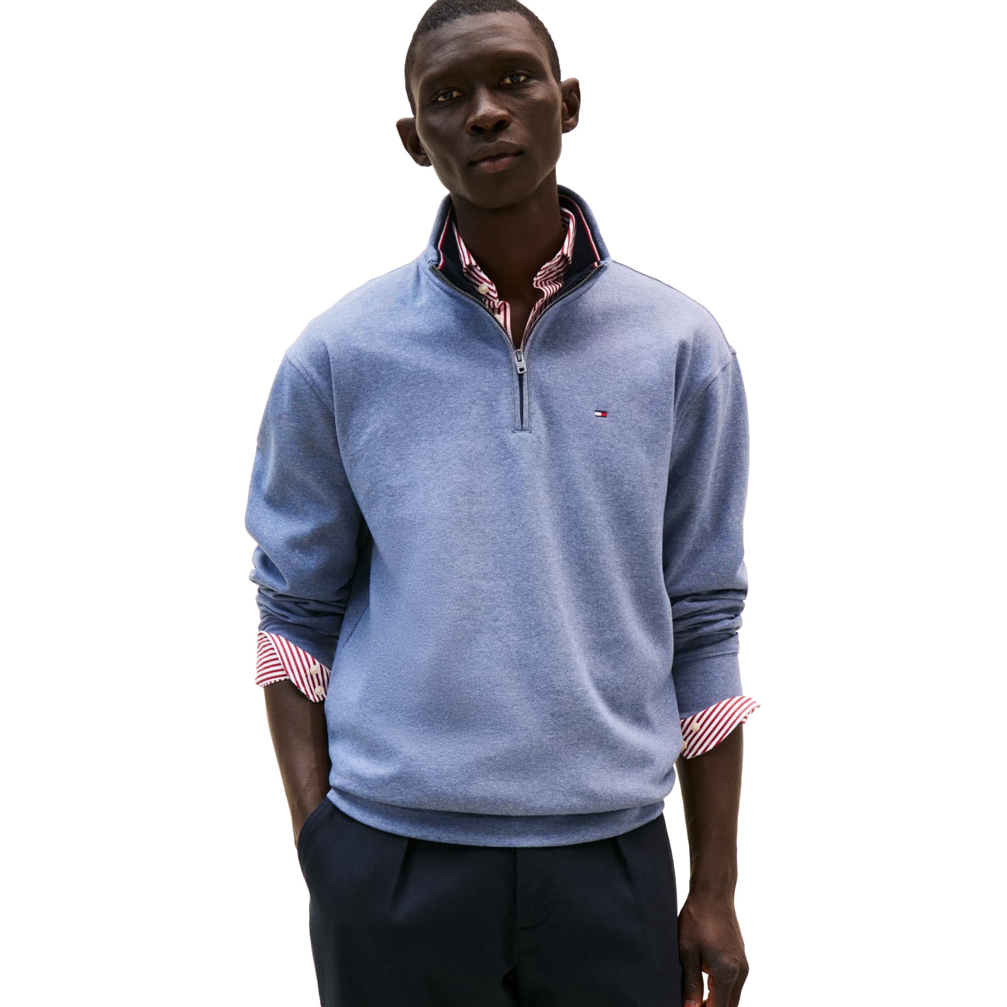 Sudadera Tommy Hilfiger De Forro Polar De Manga Larga Para Hombres - Azul