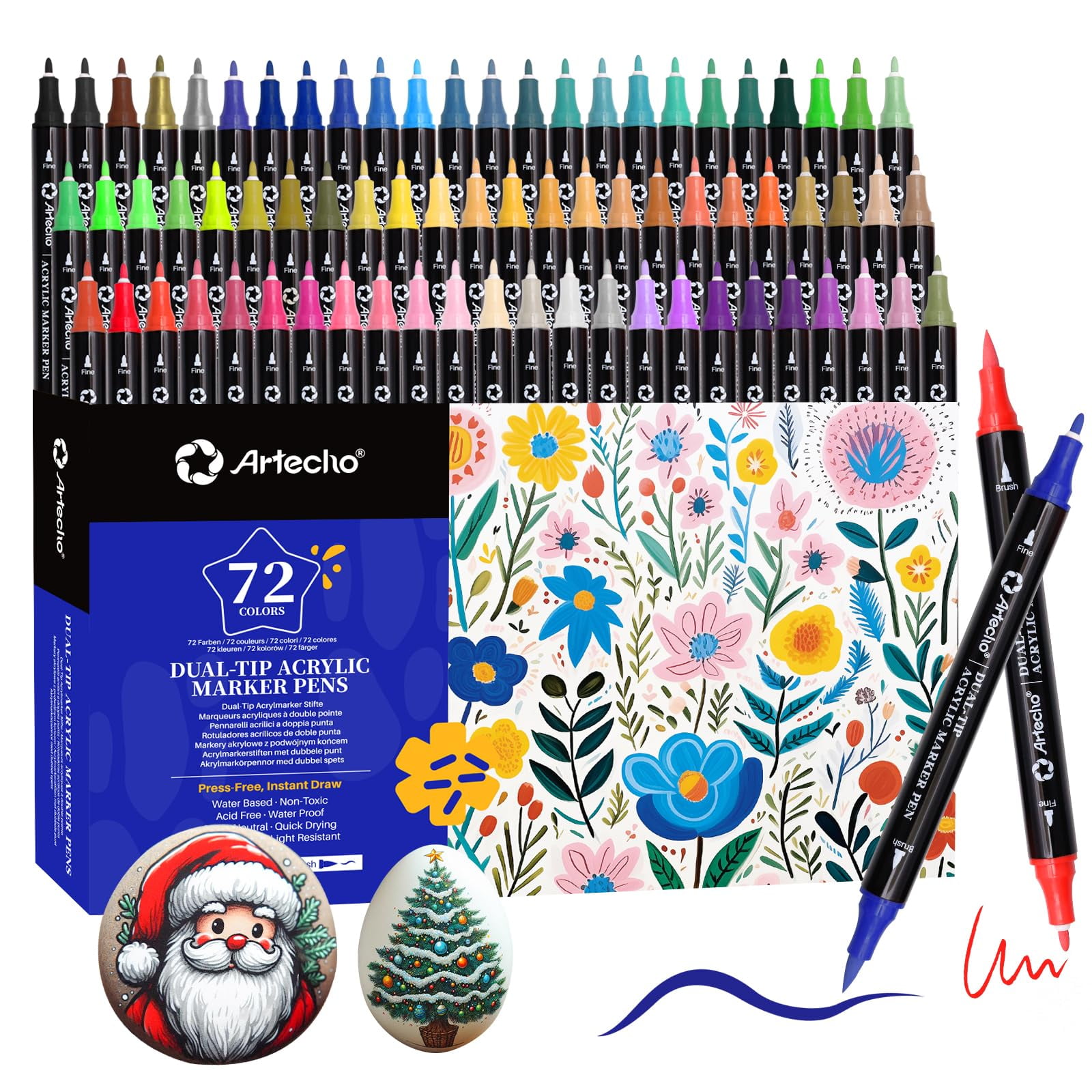 Marcadores De Pintura Acrílica Artecho 72 Colores Punta Doble