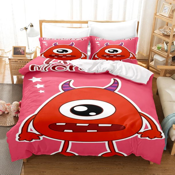x582 Bed SheetsBig Eye Monster Cartoon Home Textiles Polyester Digital Bedding Set Comforter Set Bedding Size Printed Set 3-Piece Bedding Set (1 Duvet Cover + 2 Pillow Shams) nj582