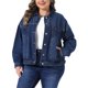 thumbnail image 1 of Chaqueta de mezclilla con solapa y botones de manga larga para mujer de talla grande de Agnes Orinda, chaquetas de jean casuales lavadas con bolsillo 1X azul oscuro, 1 of 6