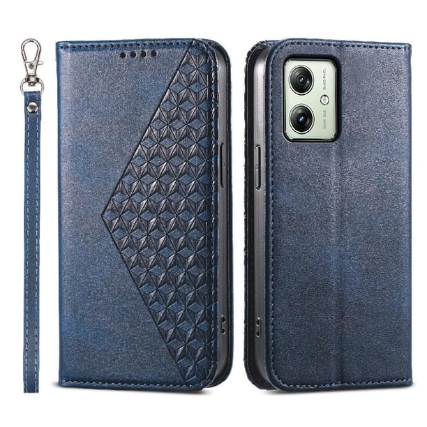 Funda Flip FOXDOCK para Motorola Moto G54 , Estilo Billetera con Diseño Rombo, Correa de Mano y Soporte, Uso Diario