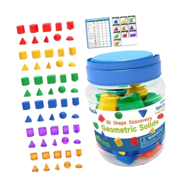 60 juguetes educativos de sólidos geométricos, materiales para profesores de matemáticas, formas geométricas coloridas para el hogar, útiles escolares
