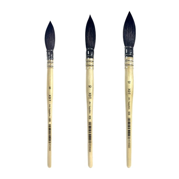 Set de 3 pinceles XDT Art Supplies #8 #10 #12 de pelo de cabra