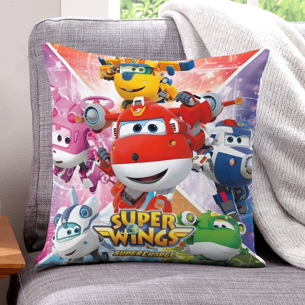 Super Wings Fundas de almohada de terciopelo con tema, regalos de funda de almohada, decoración para el hogar, cojín de lanzar, regalo de cumpleaños para fans y parejas.30*30cm.