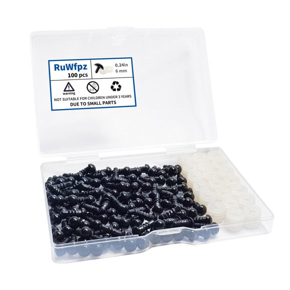 Ojos de Seguridad RuWfpz 6 mm 100 piezas Negro para Amigurumi