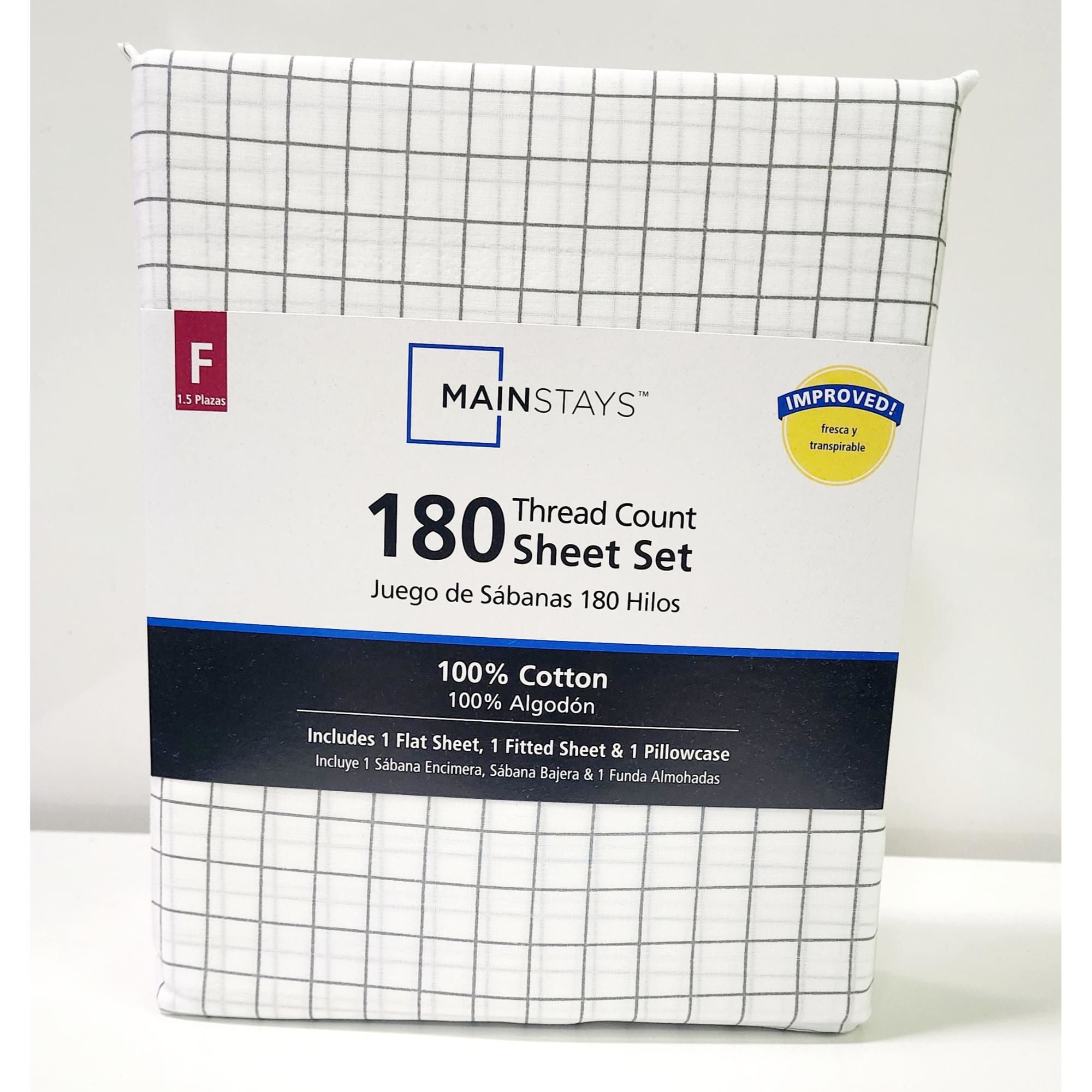 Mainstays - Juego De Sábanas 1.5 Plaza 180 Hilos 100% Algodón