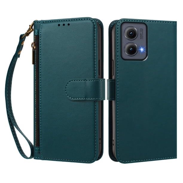Funda Tipo Billetera para Motorola Moto edge 5G 2024 con Soporte y Bolsillo con Cierre Verde