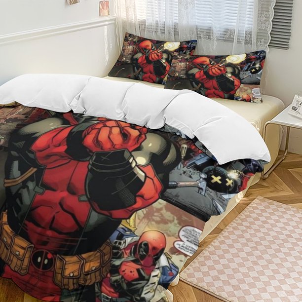 Deadpool Family Bed 3 Piece Set Personalized Bedding Decor for Kids And Teens Anime Student Dormitory Cover