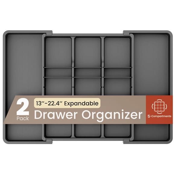 Organizador de cajones para utensilios BAKKENMASTER, expandible de 13 a 22,4 pulgadas, paquete de 2