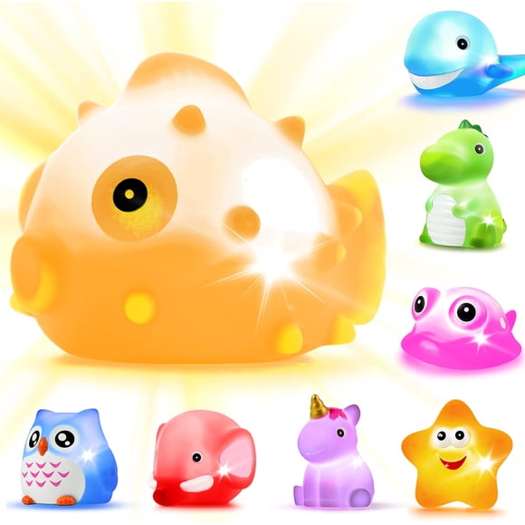 Juguetes de Baño JASNKKONT 8 Piezas Animales de Goma Flotantes con Luz