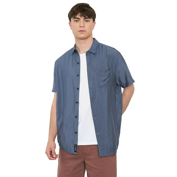 Guayabera Hombre Viscosa Sólida Azul Corona