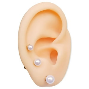 Elbauldejuma - Pack De Aros Piercing Perlas Seguridad Chapadas En Oro 18K