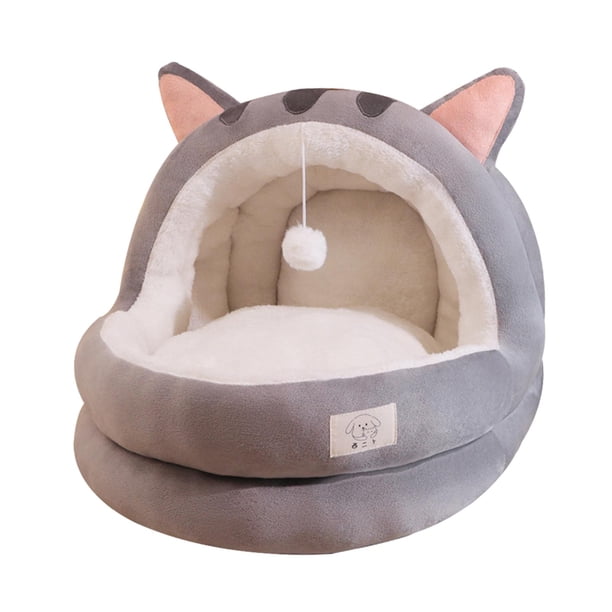 Cama para gatos, cueva, nido de Gato semicerrado, escondite para gatitos, acogedor, accesorios suaves para mascotas, perrera con fondo antideslizante, , gris M