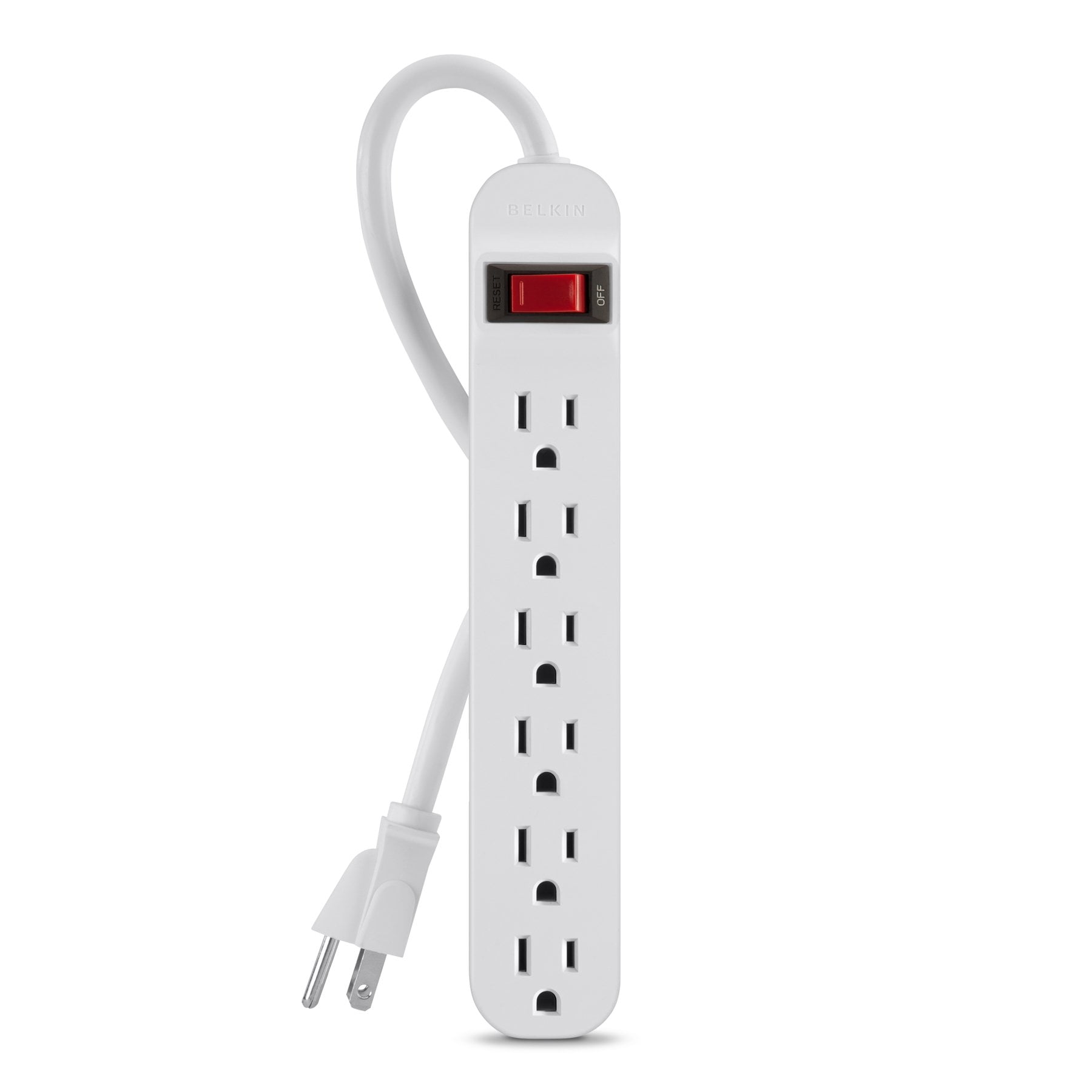 Power Strip Belkin De 6 Enchufes Con Cable De 3 Pies, 15 A, Color Blanco