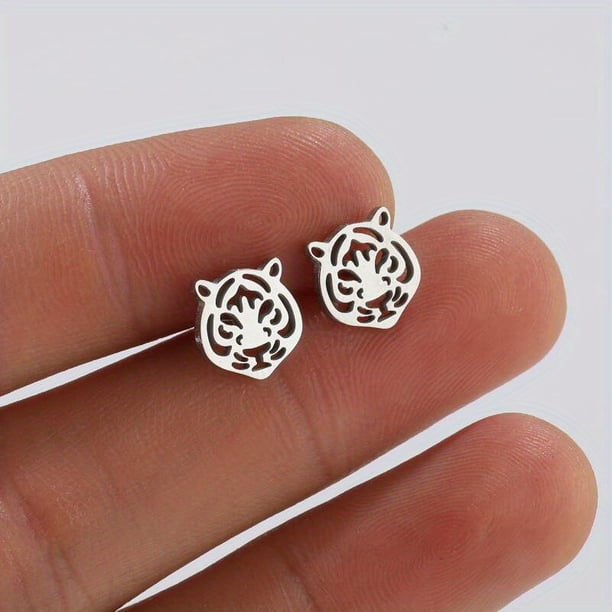 1pair Stylish Lion Animal Stainless Steel Stud Earrings - The Perfect Punk Accessory for Men!