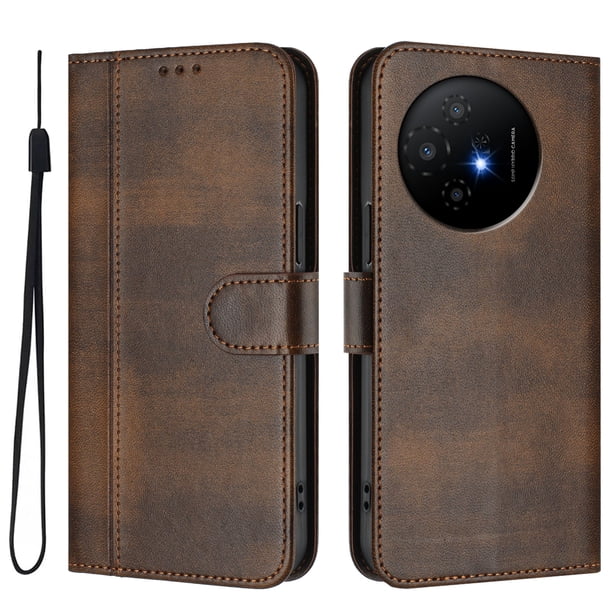Funda Cartera para TCL 50 XL Protección 360° con Ranuras para Tarjetas y Soporte Marrón