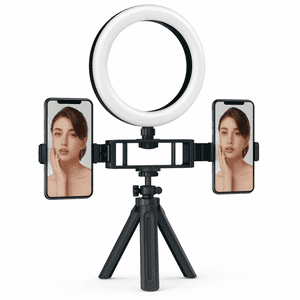 Genérica - Soporte Celular Doble Grabación Fotos + Mini Aro De Luz Led